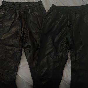 Zara / black and brown faux leather joggers